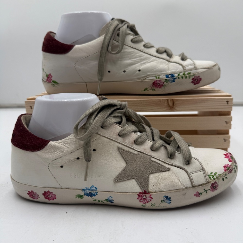 Golden Goose‎ Superstar Sneakers Handpainted Floral White Leather Women 41